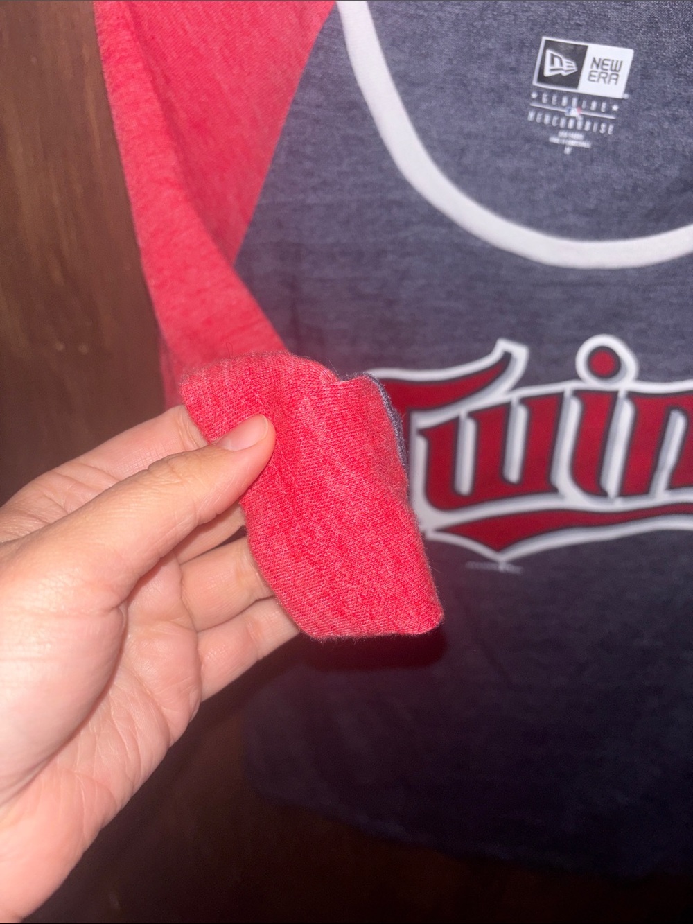 New Era Twins Raglan Long Sleeve Tee - Red, Gray, White - Picture 4 of 7